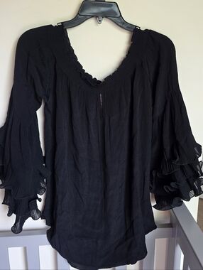 Muche & Muchette Black Ruffled Sleeve Women's Top Osfm